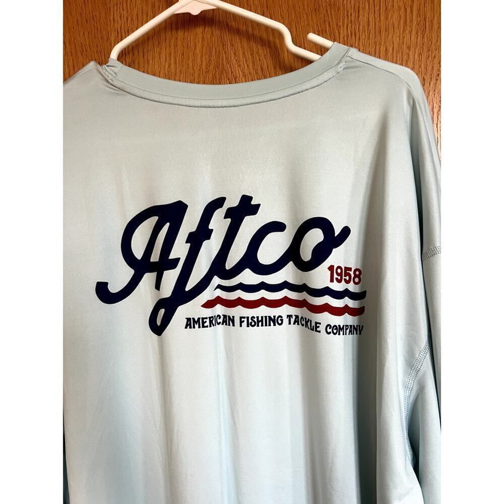 Aftco crewneck teal long sleeve stretch t-shirt style fishing shirt, men's 2XL